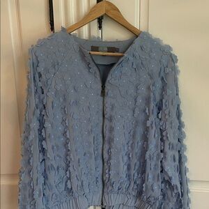 Absolutely Stunning Anthropologie Light Blue Floral Bomber Jacket